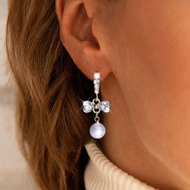 TseenYi Boho Pearl Dangle Drop Earrings Gold Crystal Bow Dangle Earrings Cz Linear Bar Earrings Vintage Pearl Bow Knot Dangle Earrings Bridal Earrings Jewelry for Women and Girls Gifts