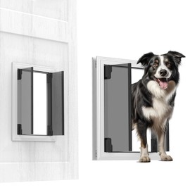 Large Dog Door, Energy Efficient French Doggy Door with Aluminum Frame, Telescoping Tunnel, Magnetic Flaps and Sliding Lock Panel - Large