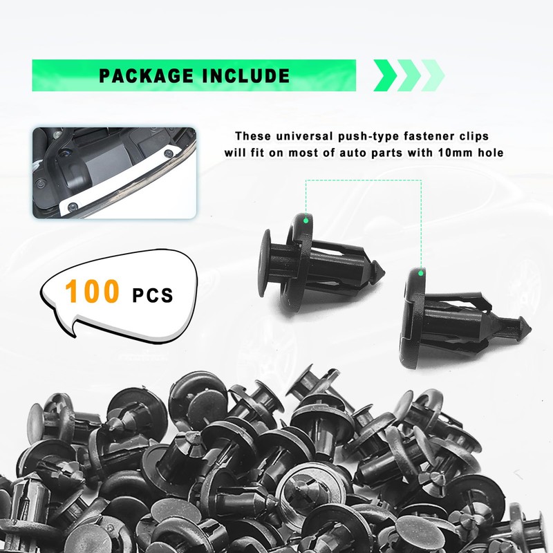 100PCS 10mm Nylon Front Bumper Push-Type Retainer Clips Remover for