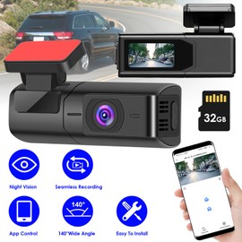 KOCASO 2K HD Front Dash Cam for Cars with IPS Display, Built-in WiFi and APP Control, Superior Night Vision, 140° Ultra Wide Angle, Loop Recording, Includes 32GB Storage Card