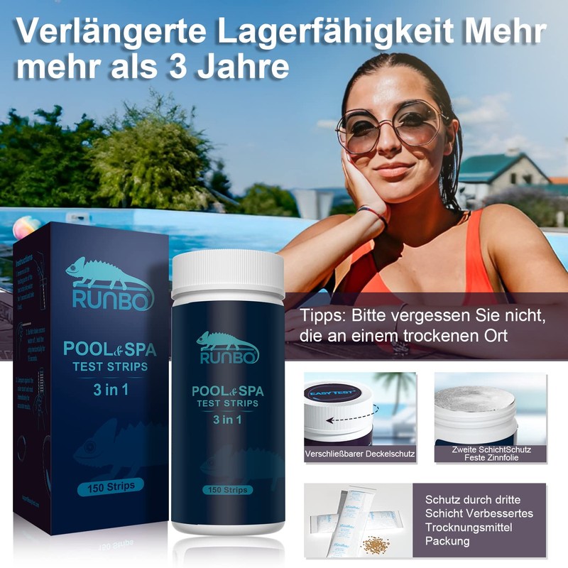 RUNBO 3 in 1 Pool Test Strips Spa 150 Sticks