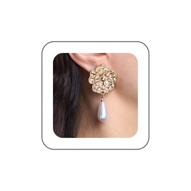 Cimenexe Böhmische Blume Perle Baumeln Ohrringe Tropfen Perle Ohrringe Gold Blume Ohrstecker Metall Blume Perle Tropfen Ohrringe Schmuck Für Frauen Und Mädchen Geschenke