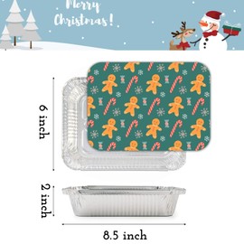 Findful 50 Pack Christmas Cookie Tins with Lids - 2.25LB Aluminum Food Containers Disposable, 5 Holiday Print Designs, Tin Foil Containers for Holiday Leftovers Container or Cookie Exchange, 8.5"x 6"