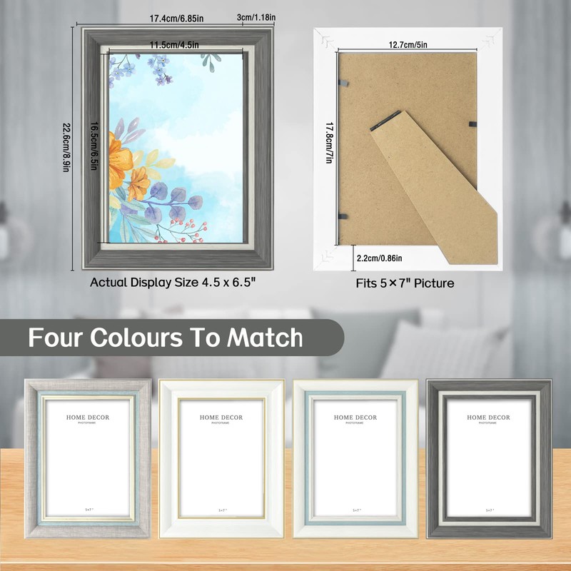 Sekonow 5x7 Picture Frame, 4 Pack Wood Pattern Rustic Picture