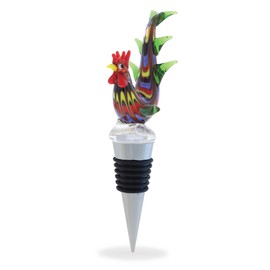 Cheers Rooster Glass Wine Stopper - Elegant Vacuum Seal Reusable Chicken Animal Farm Life Wine Bottle Stopper Airtight Leak Proof Bottle Topper Cork Plug, Cute Home Decor & Bar Tool Accessory Gift