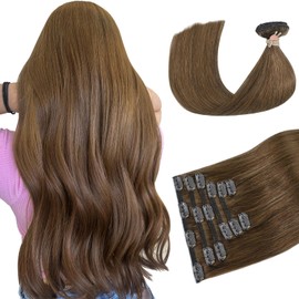 Ukira Light Brown Hair Extensions for Women Clip in, 70g 12 Inch 7pcs Clip in Hair Extensions Human Hair, Natural Stright Remy Human Hair Clip in Extensions for Women Chestnut Brown Hair Extensions