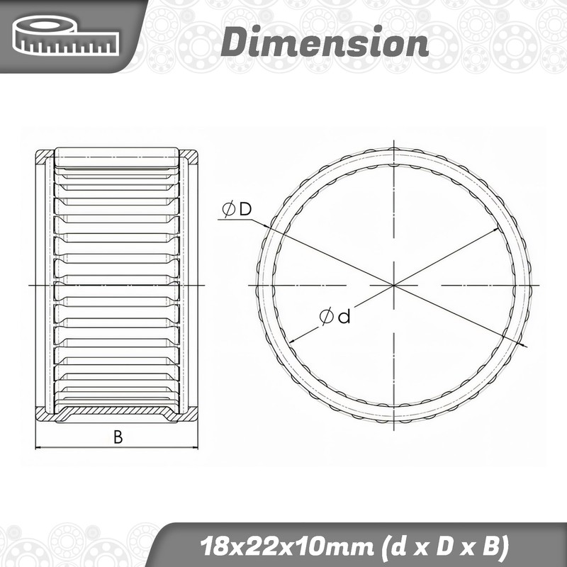 Parts and Parts Needle Roller Bearing K18x22x10 DIV 18x22x10 mm