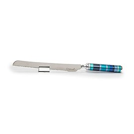 Yair Emanuel Challah - Cuchillo para pan con salero desmontable en mango | Diseño moderno de anillo multicolor (azul NSM-2)