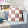 Heya Home Cozee Pink Faux Fur Check Cushion Cover