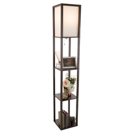 Lavish Home Floor Lamp-Etagere Style Tall Standing with Shade LED Light Bulb Included-3 Tiers Storage Shelving for Accent Decor Organization (Brown)
