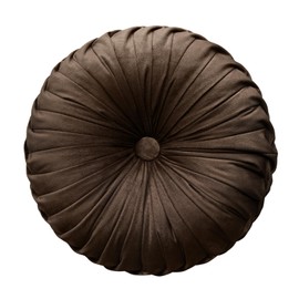 Teieas Round Throw Pillow Velvet Home Decoration Pleated Round Pillow Cushion for Couch Chair Bed Car (Brown)