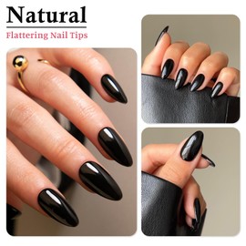 Lifextol 120pc Almond Press on Nails Short Fake Nails Press ons with Nail Adhesive Tabs, Black Acrylic Nails Press on Nails Almond Nail Tips Petite Glue on Nails False Nails Artificial Fingernails