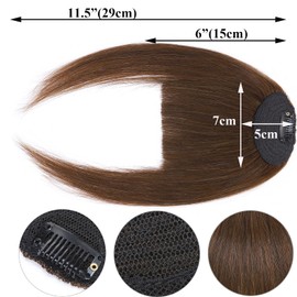 SEGO Clip-In Real Hair Bangs 100% Remy Hair One Piece Extensions Fringe Extension Natural Medium Brown #4 Curved Bangs 6 Inches (15 cm) – 14 g