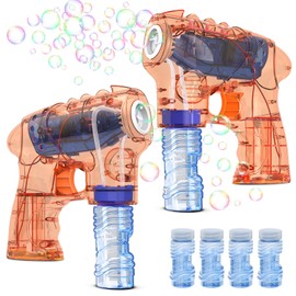 Kid Odyssey 2 Pack Bubble Gun with 4 Refill Solution and 3 Colorful LED Light, Bubble Machine for Kids, Bubble Maker for Party Favors, Birthday Gift, Indoor Outdoor Toys for Toddlers -Orange