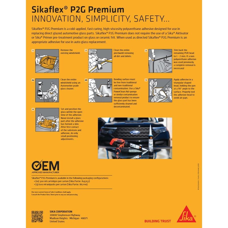 Sika Sikaflex P2G Premium Primerless Automotive Windshield/Auto Glass Urethane Adhesive