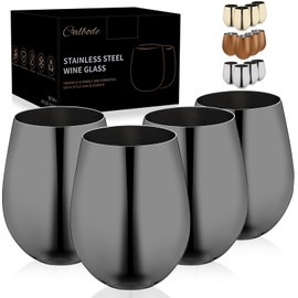 CALBODE Stainless Steel Wine Glasses Set of 4, 18oz Fancy Stemless Goblets, Unbreakable Black Metal Cups for Indoor&Outdoor, Travel, Camping, Pool and All Occasions, Ideal Gift for Wine Lovers