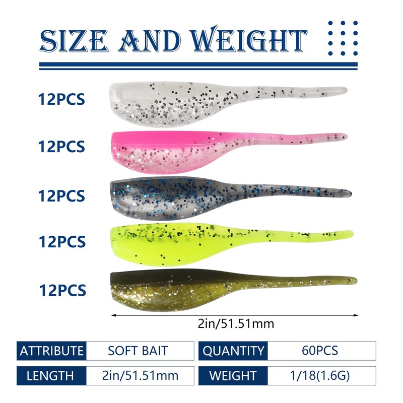 Dovesun Crappie Lures Kit, Fishing Soft Plastic lures Crappie Walleye