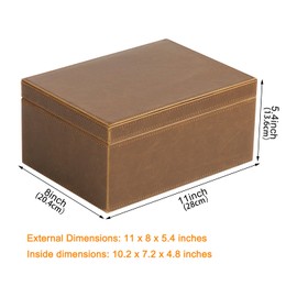 HofferRuffer Faux Leather Decorative Box, Large Wooden Structure Keepsake Box Accessory Organizer Jewelry Organizer with Hinged Lid, Storage Container for Home or Office (Brown)