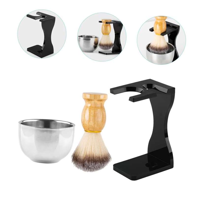 Gatuida 1Set Shaving Brush Stand Grooming Kit with Shaving Bowl