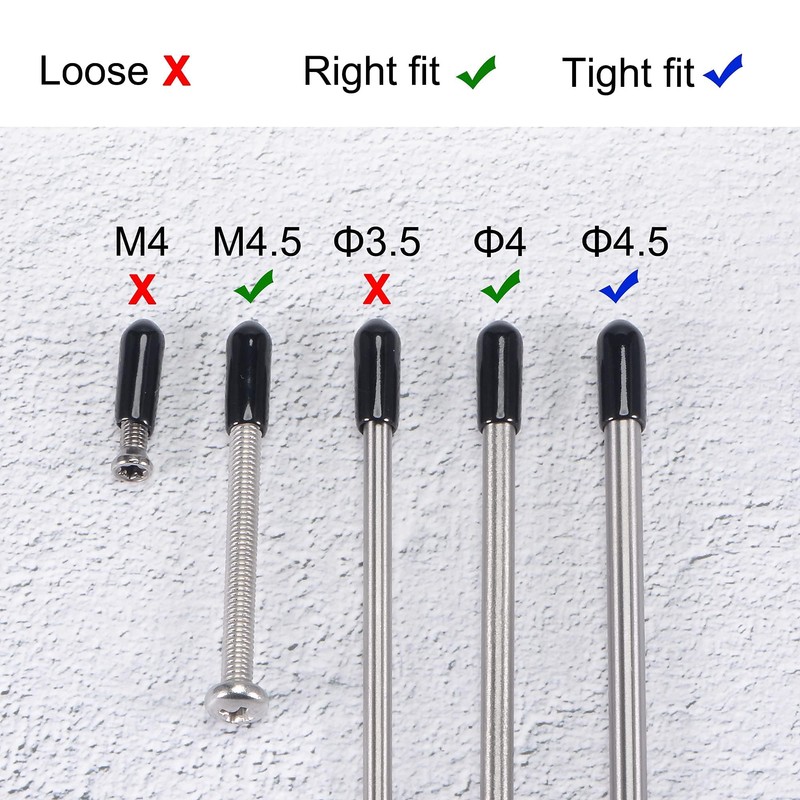 TA-VIGOR 200Pcs Rubber End Caps, 4mm ID Round Flexible Screw