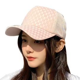 White Fang CZ062 Women's Hat, Cute, Cap, Mesh, Stylish, Cool, Block Check, Pink