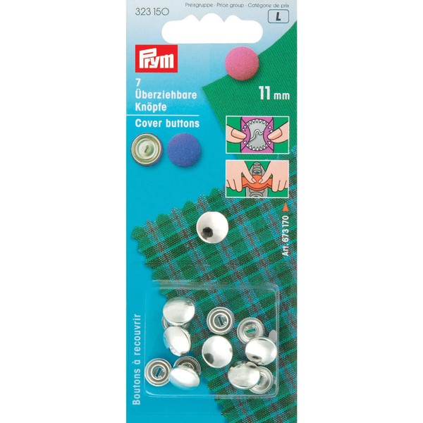 Prym Cover Buttons Brass Silver col 11 mm Without Tool, 323150 11mm