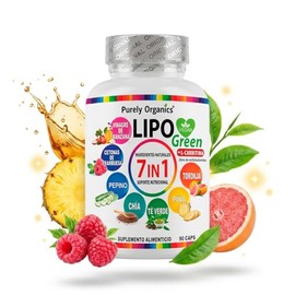 Lipo Green 7-in-1 con L-Carnitina, Vinagre de Manzana, Cetonas de Frambuesa, Té Verde, Chía, Piña, Pepino y Toronja | Apoyo al Metabolismo | Sin Estim