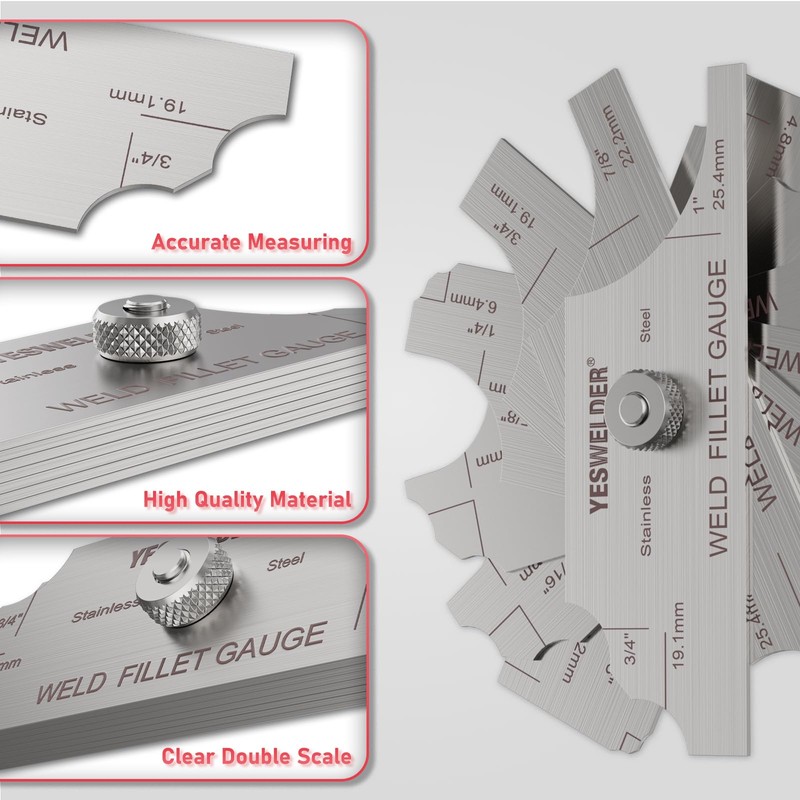 YESWELDER MG-11 Metal Weld Fillet Gages Set (7PCS) 1/8''-1'' Welding