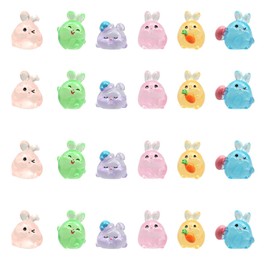 KeyQueen 24 Pcs Luminous Resin Animals, Tiny Toy Resin Rabbit Miniature Figurines Glow in The Dark Cute Ornament for Garden Landscape Dollhouse Home Party Decoration