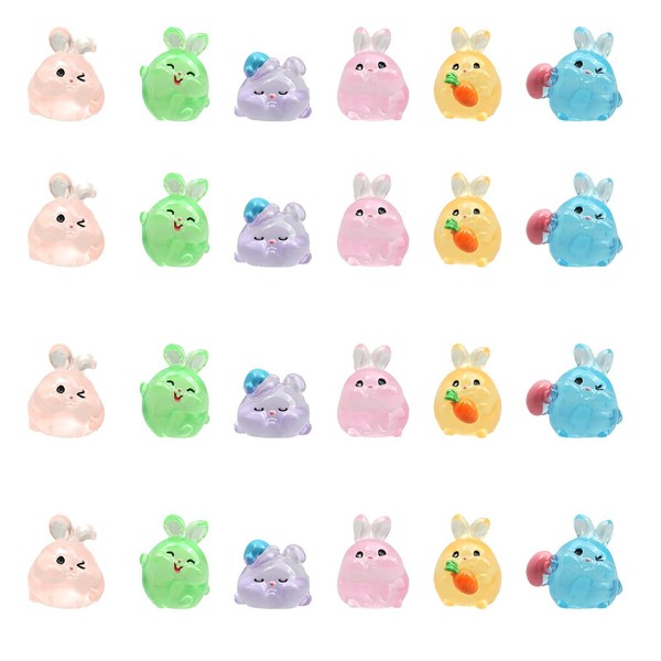 KeyQueen 24 Pcs Luminous Resin Animals, Tiny Toy Resin Rabbit