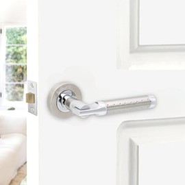 Layton Infinity Decor Solid Zamak Lever on Rose Two Tone Door Handle Set, Polished Chrome and Satin Nickel