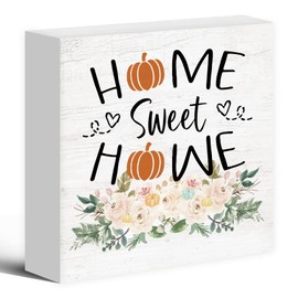Luipk Sweet Home Pumpkin Wood Box Sign Desk Decor, Thanksgiving Fall Farmhouse Wooden Block Sign Decorations for Home Room Wall Tabletop Shelf Decor, Cute Pumpkin Decor Wooden Box Sign