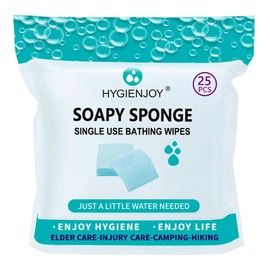 HYGIENJOY-Rinse Free Bath Sponges No Rinse Bathing Wipes(25 Counts)-No Residue Shower Wipes,Soap Infused,Lather,For the Elderly,Bedridden,Campers,Hikers,Post Surgery Must Haves