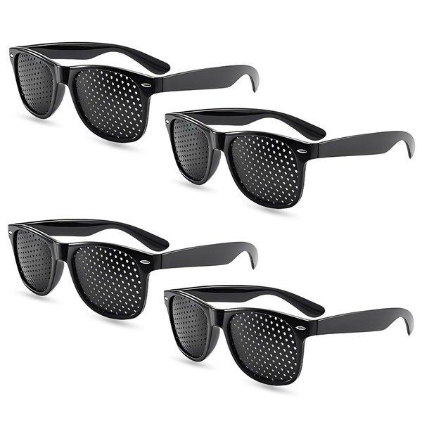 Pack of 4 Eye Trainer Hole Glasses, Black Grid Glasses,
