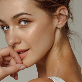 MEVECCO 14K Gold Plated Hoop Earrings With Cubic Zirconia Dainty Huggie Earrings for Women