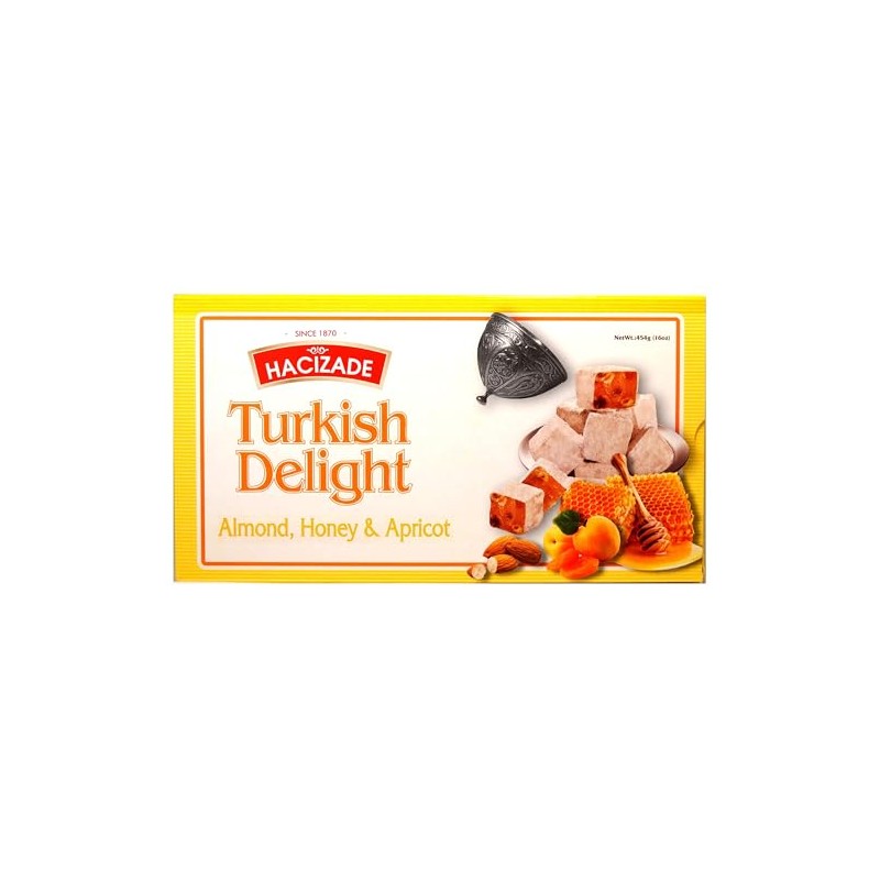 Hacizade Turkish Delight With Apricot, Honey, and Almond, 454g, 1