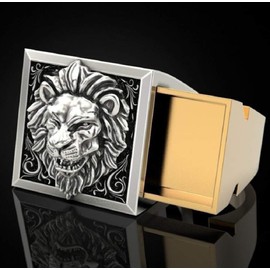 LVSHI Men's Lion Ring Roaring Lion Head Vintage Engraved Carved Band Rings with Mini Hidden Storage Box Design Hip Hop Party Two Tone Jewelry Unique Gift for Men Biker Rapper Size 7-12 (US 11)