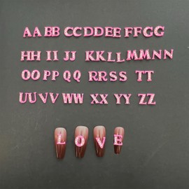 Pizadix 52 Pcs 3D Pink Nail Charms Letters Initial Charms for Nails Nail Letter Charms Alphabet Rhinestone Nail Charms for Nail Art Design Decoration DIY Craft