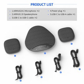 AIRHUG Bluetooth Speakerphone,Conference Speaker with Microphone,360°Voice Pickup,with 2 Expansion Microphones,fits 8 People
