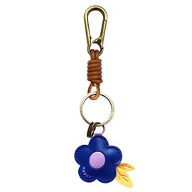 ZOUITY Leather Leaf Fruit Keychain Retro Accessories,Cute Keychains for Women Wallet Bag,Purse Keyring Holder,Women's Key Organizer and Keychains Pendant Charms(Flower-Blue)