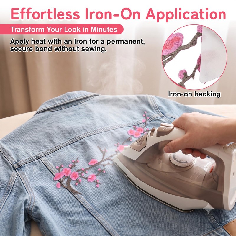 3PCS Cherry Blossom Iron on Patch Embroidered Floral Cherry Blossom