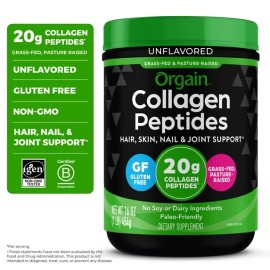 Orgain Hydrolyzed Grass Fed 20g Collagen Peptides Powder, Unflavored, 1lb