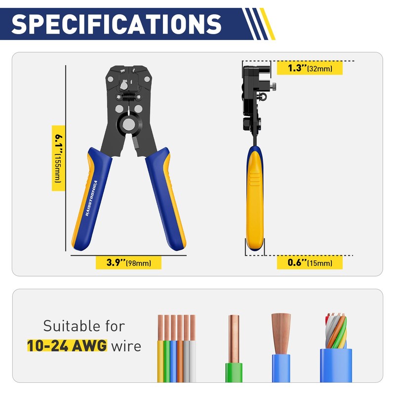 haisstronica Self-Adjusting Wire Stripper,2 in 1 Stripper/Cutter 6 inch Heavy