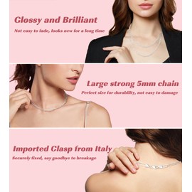 Eterjew 5mm Real 925 Sterling Silver Paperclip Chain Necklace for Women, Sterling Silver Necklace for Women, Silver Chain for Women, Women Necklace 20 Inch