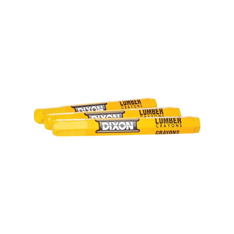 DIXON Industrial Lumber Marking Crayons, 4.5" x 1/2" Hex, Yellow,