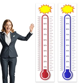2 Pack Fundraising Thermometer Goal Charts, 47"x11" Goal Setting Fundrasing Thermometer, Removable Giant Goal Poster Charts for Home, School and Office