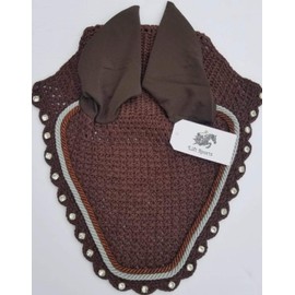 Horse Fly Bonnet with Ears Net Mask Veil with Crystals Blings Hand Made Breathable Cotton Crochet Shows Protect from Bugs and Flies (Cob, Red)