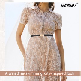 LEACOOLKEY Women's Skinny Leather Belt For Dresses Jeans Adjustable Thin Waist Belt With Alloy Interlocking Buckle
