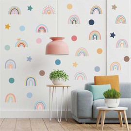 CharmFlo Rainbow Wall Decals for Children Room - 4 Sheets 76Pcs Boho Star & Dots Wall Stickers | Peel and Stick Nursery Decor, Playroom, Classroom | Removable Waterproof Wall Art