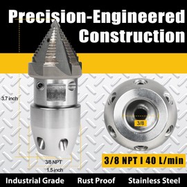 3/8 NPT, 40 L/min Sewer Jetter Rotating Nozzle - Stainless Steel, Drain Pipe Cleaning for 40 L/min Pressure Washer Cleaning (Black Head)